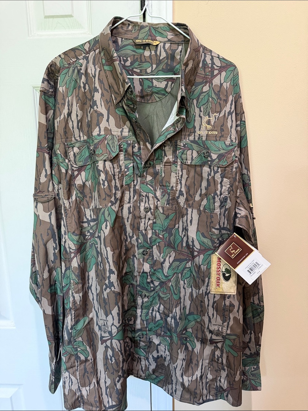 Ol Tom Mossy Oak Men’s Lightweight Camo Shirt Jacket - Green/Brown/Tan